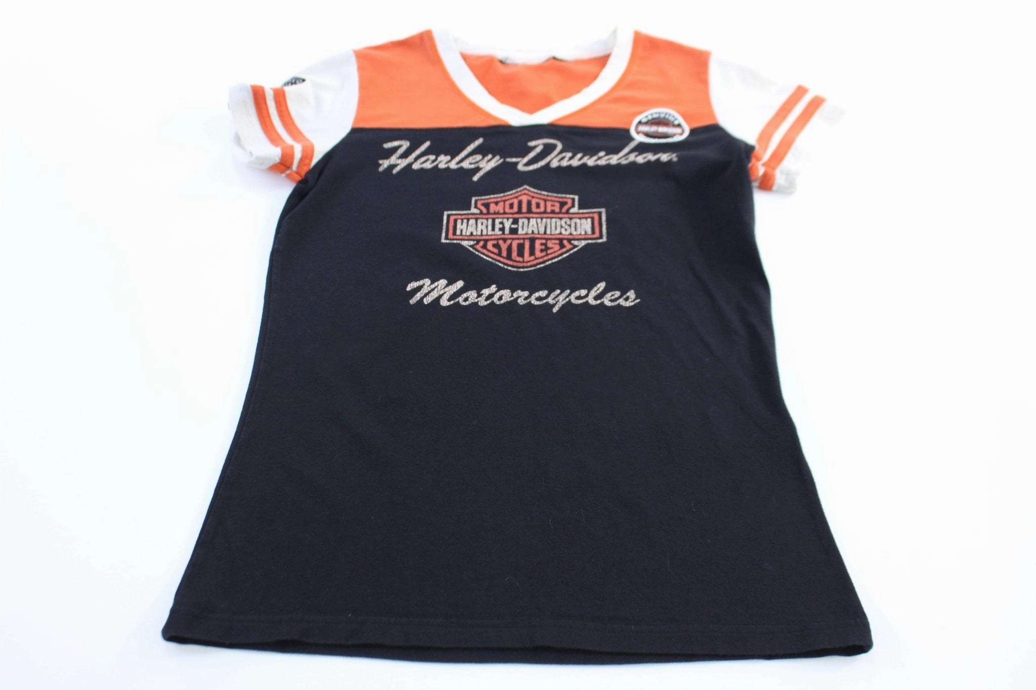 Women's Harley Davidson Motorcycles Striped T-Shirt NonRestrictive Cut ColorfastFabricTech