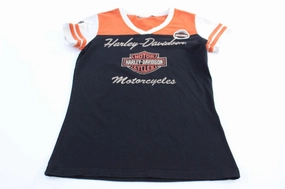Women's Harley Davidson Motorcycles Striped T-Shirt NonRestrictive Cut ColorfastFabricTech