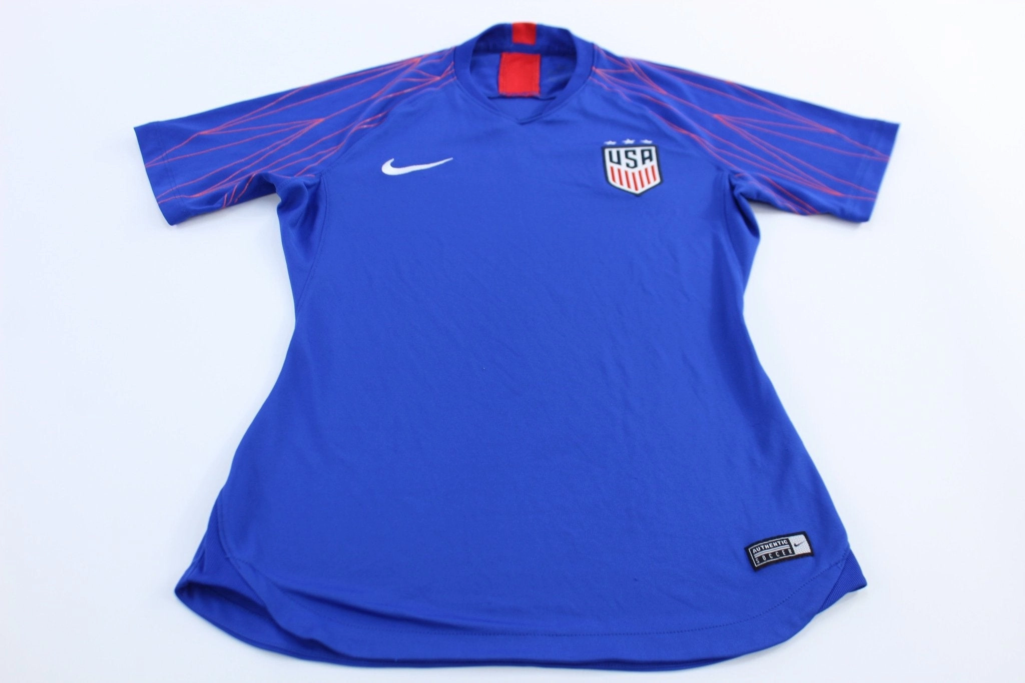 Women's Nike Embroidered Logo United States Blue Soccer Jersey Flexible Shoulder Design