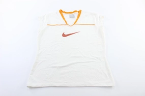 Layered Mesh Inserts Women's Nike Embroidered Logo White & Orange Tank Top