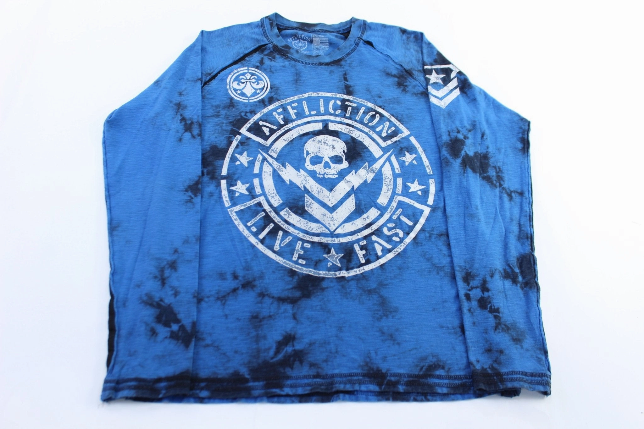 Lightweight Comfort Wear Y2K Affliction Live Fast Blue & Black Tie-Dye LS T-Shirt
