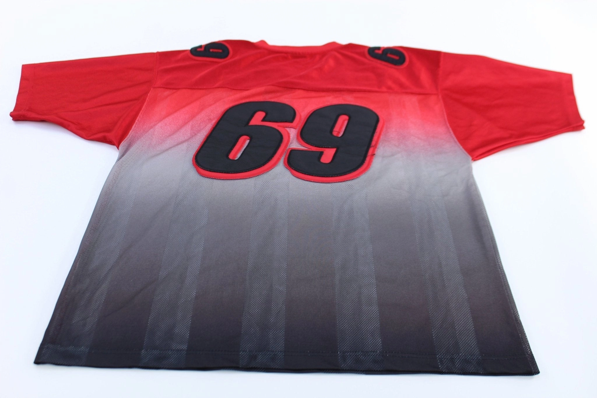 Light Reflective Trim Accent Heat Transfer Labels Y2K FUBU Red & Black #69 Embroidered Football Jersey