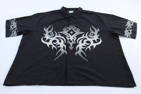 Y2K No Boundaries Sapphire Chrome Graphic Button Down Lightweight Fashion Eco friendly materials