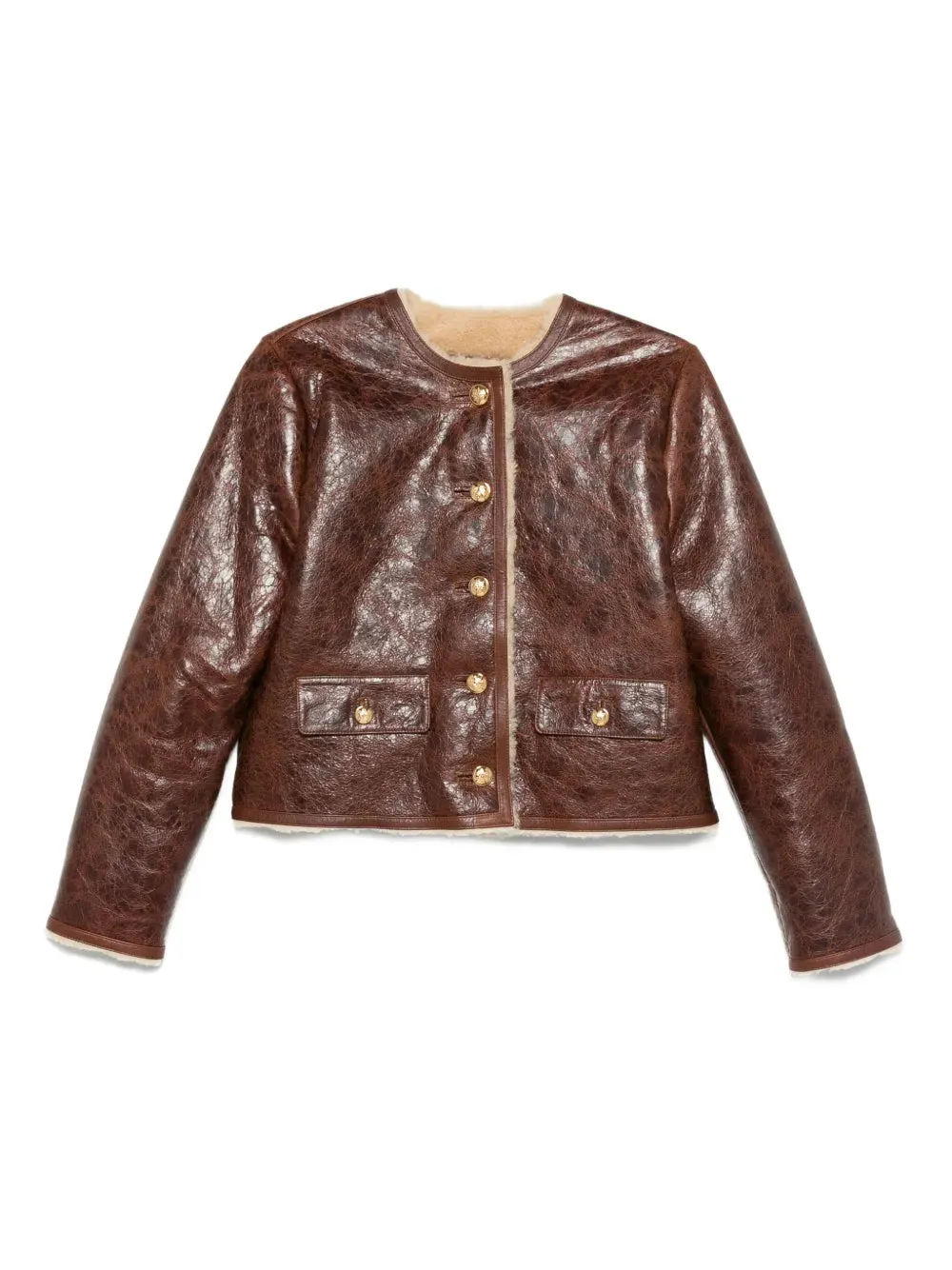 Zanie Short Shearling Coat in Vintage Whiskey Asset Lip-gloss